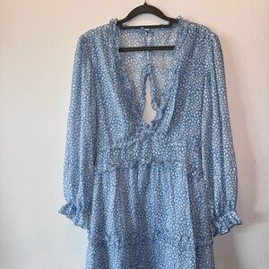 Brand New Blue Ruffle Long Sleeve Mini Dress | Size Small (US 4-6)